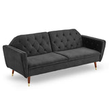 NNEDPE Sarantino Faux Velvet Tufted Sofa Bed Couch Futon - Black