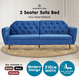 NNEDPE Sarantino Faux Velvet Sofa Bed Couch Furniture Lounge Suite Futon Blue