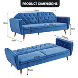 NNEDPE Sarantino Faux Velvet Sofa Bed Couch Furniture Lounge Suite Futon Blue
