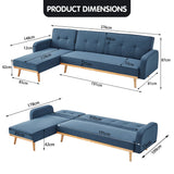 NNEDPE Sarantino 3-Seater Corner Sofa Bed with Chaise Lounge - Blue