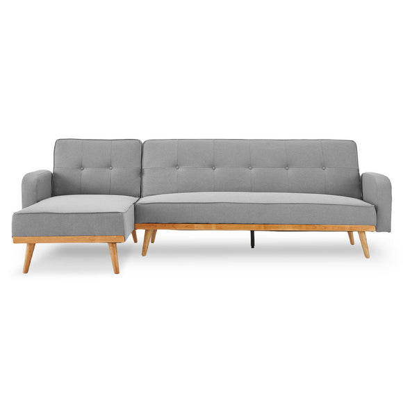 NNEDPE Sarantino 3-Seater Corner Sofa Bed with Chaise Lounge - Light Grey