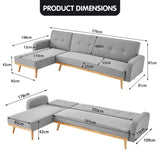 NNEDPE Sarantino 3-Seater Corner Sofa Bed with Chaise Lounge - Light Grey