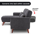 NNEDPE Sarantino Faux Velvet Sofa Bed Couch Lounge Chaise Cushions Dark Grey