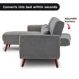 NNEDPE Sarantino Faux Velvet Sofa Bed Couch Lounge Chaise Cushions Light Grey