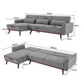 NNEDPE Sarantino Faux Velvet Sofa Bed Couch Lounge Chaise Cushions Light Grey