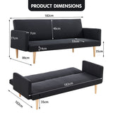 NNEDPE Sarantino 3-Seater Faux Linen Sofa Bed Couch - Black