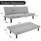 NNEDPE Sarantino 3 Seater Futon Modular Linen Sofa Bed Couch - Light Grey