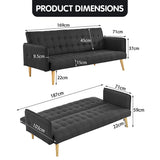 NNEDPE Sarantino 3 Seater Modular Linen Fabric Sofa Bed Couch - Black