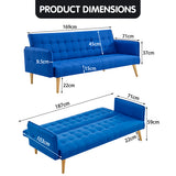 NNEDPE Sarantino 3 Seater Modular Linen Fabric Sofa Bed Couch Armrest - Blue