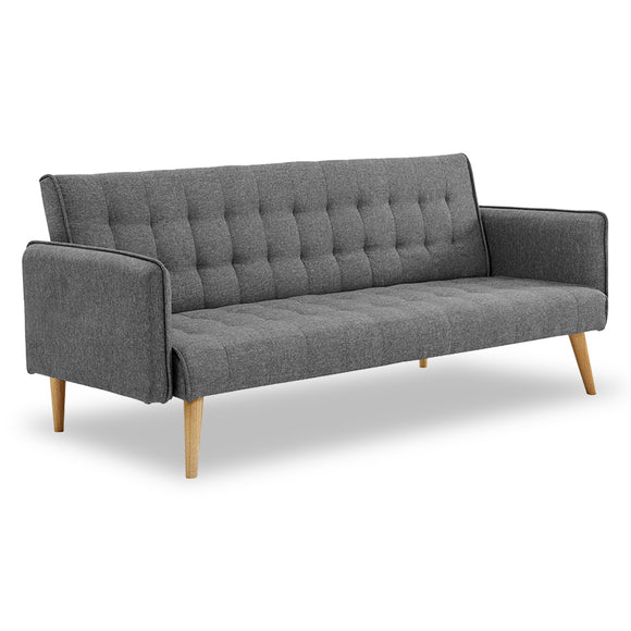 NNEDPE Sarantino 3 Seater Modular Linen Fabric Sofa Bed Couch Armrest Grey
