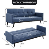 NNEDPE Sarantino Tufted Faux Linen 3-Seater Sofa Bed with Armrests - Blue
