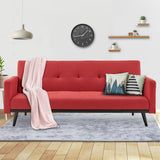 NNEDPE Sarantino Tufted Faux Linen 3-Seater Sofa Bed with Armrests - Red