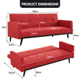NNEDPE Sarantino Tufted Faux Linen 3-Seater Sofa Bed with Armrests - Red
