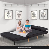 NNEDPE Sarantino 2-Seater Adjustable Sofa Bed Lounge Faux Velvet - Black