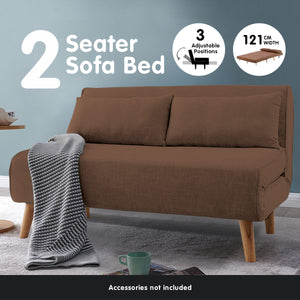 NNEDPE Sarantino 2-Seater Adjustable Sofa Bed Lounge Faux Linen - Brown