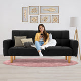 NNEDPE Sarantino 3-Seater Fabric Sofa Bed Futon - Black