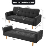 NNEDPE Sarantino 3-Seater Fabric Sofa Bed Futon - Black