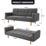 NNEDPE Sarantino 3-Seater Fabric Sofa Bed Futon - Dark Grey