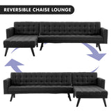 NNEDPE Sarantino 3-Seater Corner Wooden Sofa Bed Lounge Chaise Sofa Black