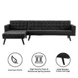 NNEDPE Sarantino 3-Seater Corner Wooden Sofa Bed Lounge Chaise Sofa Black