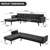 NNEDPE Sarantino 3-Seater Corner Wooden Sofa Bed Lounge Chaise Sofa Black