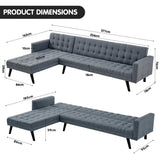 NNEDPE Sarantino 3-Seater Corner Wooden Sofa Bed Lounge Chaise Sofa  Grey