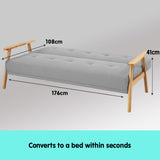 NNEDPE Sarantino 3 Seater Linen Fabric Wood Sofa Bed Lounge Couch Light Grey