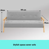 NNEDPE Sarantino 3 Seater Linen Fabric Wood Sofa Bed Lounge Couch Light Grey