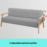 NNEDPE Sarantino 3 Seater Linen Fabric Wood Sofa Bed Lounge Couch Light Grey