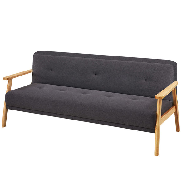 NNEDPE Sarantino 3 Seater Linen Fabric Wood Sofa Bed Lounge Couch Dark Grey