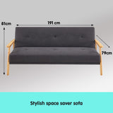 NNEDPE Sarantino 3 Seater Linen Fabric Wood Sofa Bed Lounge Couch Dark Grey