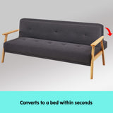 NNEDPE Sarantino 3 Seater Linen Fabric Wood Sofa Bed Lounge Couch Dark Grey