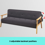 NNEDPE Sarantino 3 Seater Linen Fabric Wood Sofa Bed Lounge Couch Dark Grey