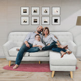 NNEDPE Linen Corner Wooden Sofa Lounge L-shaped with Left Chaise Light Grey