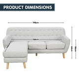 NNEDPE Sarantino Linen Corner Sofa Lounge L-shaped w/ Chaise Light Grey
