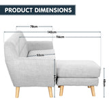 NNEDPE Sarantino Linen Corner Sofa Lounge L-shaped w/ Chaise Light Grey