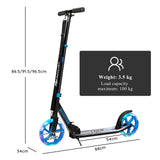 NNECW Folding Kick Push Scooter with Flashing LED Wheels-Blue
