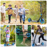 NNECW Folding Kick Push Scooter with Flashing LED Wheels-Blue