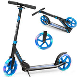 NNECW Folding Kick Push Scooter with Flashing LED Wheels-Blue