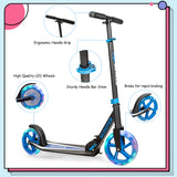 NNECW Folding Kick Push Scooter with Flashing LED Wheels-Blue
