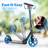NNECW Folding Kick Push Scooter with Flashing LED Wheels-Blue
