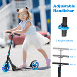 NNECW Folding Kick Push Scooter with Flashing LED Wheels-Blue