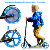 NNECW Folding Kick Push Scooter with Flashing LED Wheels-Blue