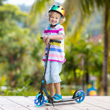NNECW Folding Kick Push Scooter with Flashing LED Wheels-Blue