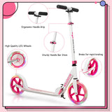 NNECW Folding Kick Push Scooter with Flashing LED Wheels-Pink