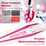 NNECW Folding Kick Push Scooter with Flashing LED Wheels-Pink