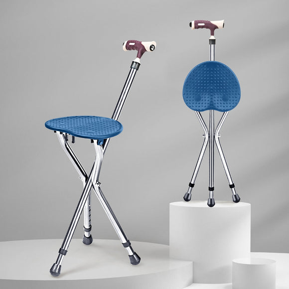 NNECW Height Adjustable Folding Massage Cane Seat Walking Stick with LED Light-Blue