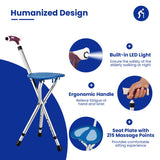NNECW Height Adjustable Folding Massage Cane Seat Walking Stick with LED Light-Blue