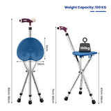 NNECW Height Adjustable Folding Massage Cane Seat Walking Stick with LED Light-Blue