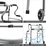 NNECW Folding Walker with Unidirectional Wheels and Bi-Level Armrests-Gray